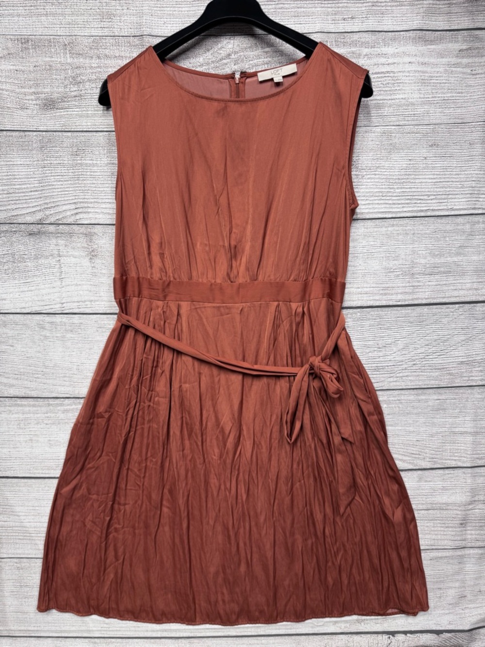 Loft Plus Orange Satin Fit & Flare Dress Knee Length Belted Pockets Size 14